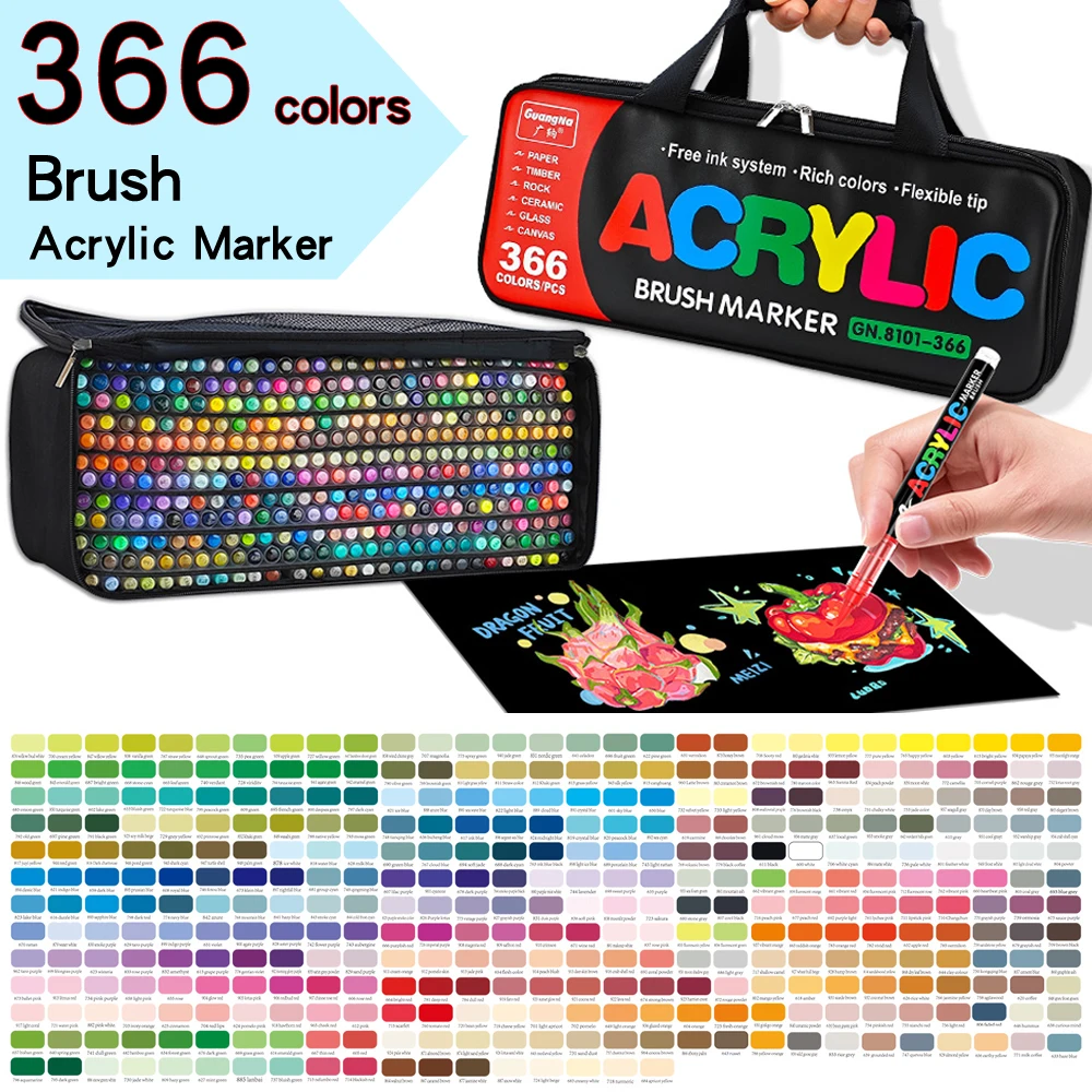 

Guangna 366 Color Acrylic Marker Set with Handheld Storage Bag | Professional Paint Pens for Artists, Canvas, Rock Painting
