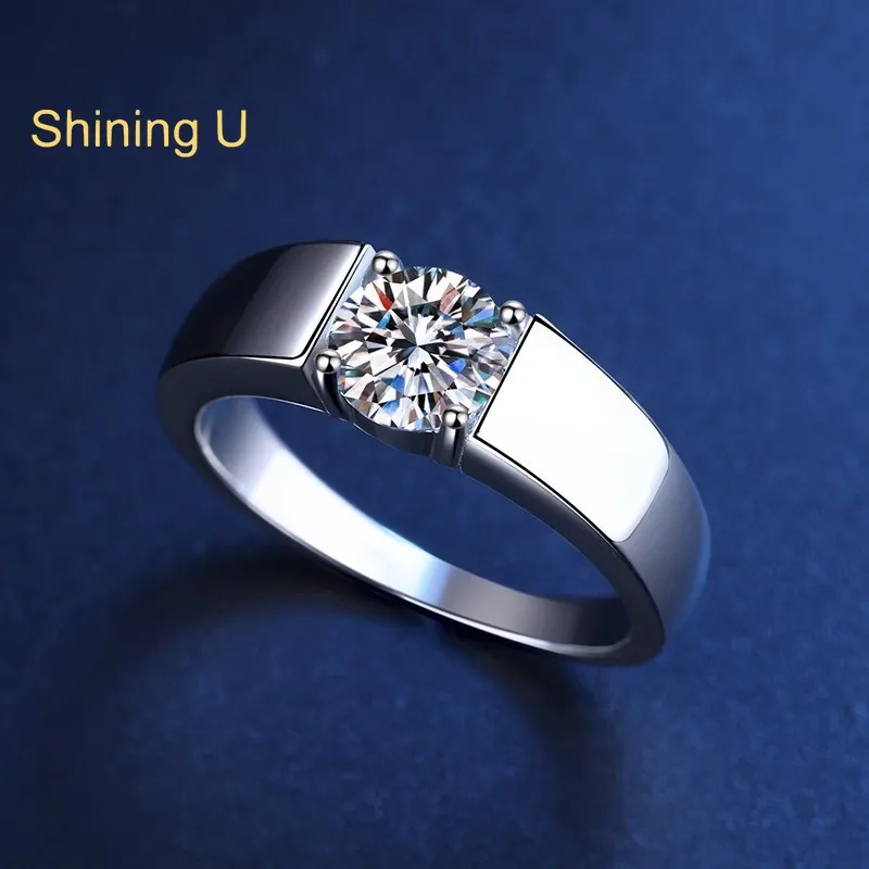 

Shining U 1CT 2CT D Color VVS1 Moissanite Diamond Ring for Men Wedding Engagement Fine Jewelry
