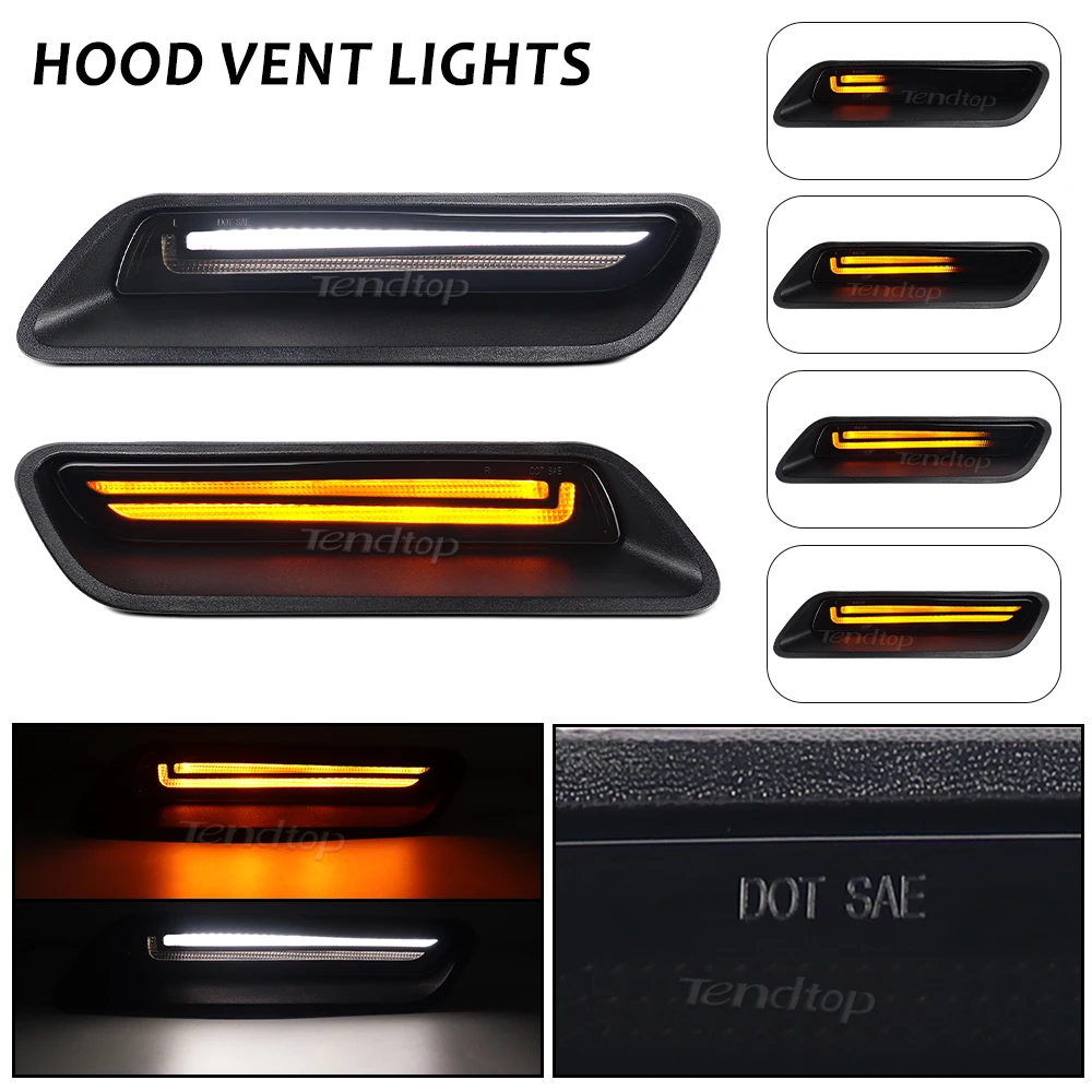 LED Hood Vent Scoop Light Dynamic Amber Turn Signal Light White Position Light for 2010-2018 Ram 1500/2019-2022 Ram 1500 Classic