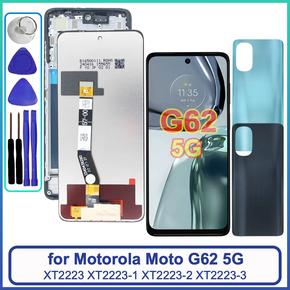 100% Tested LCD for Motorola G62 5G LCD Display Touch Screen Assembly Replacement for Moto G62 5G XT2223 Phone LCD With Frame