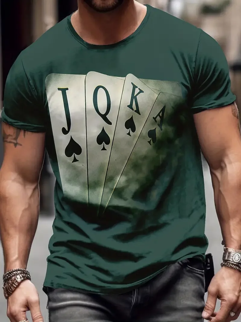 Poker Theme 3D Digital Pattern Print Graphic Men\'s T-shirts Causal Tees Short Sleeve Comfortable Pullover Tops Summer Clothing