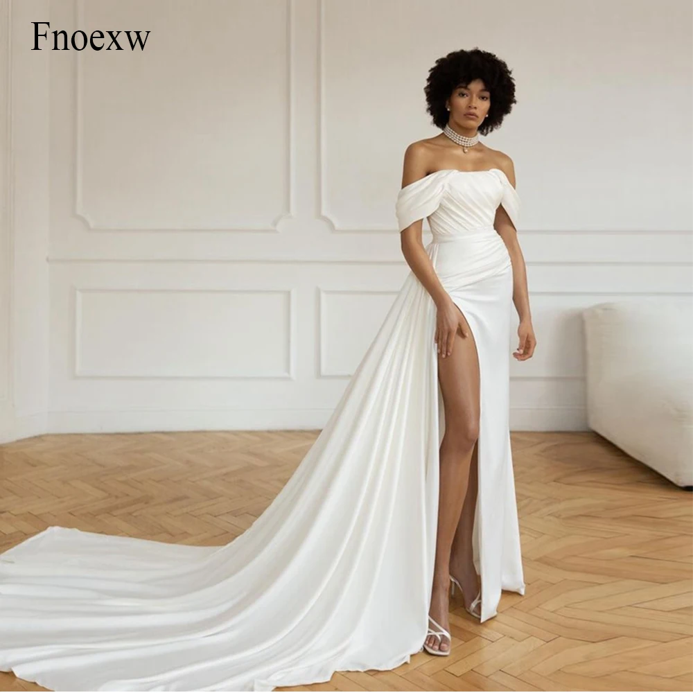 Fnoexw Bohemian Mermaid Wedding Dresses Detachable Train Pleat Bridal Gowns For Women High Slit Vestido De Noiva Robe Mariee