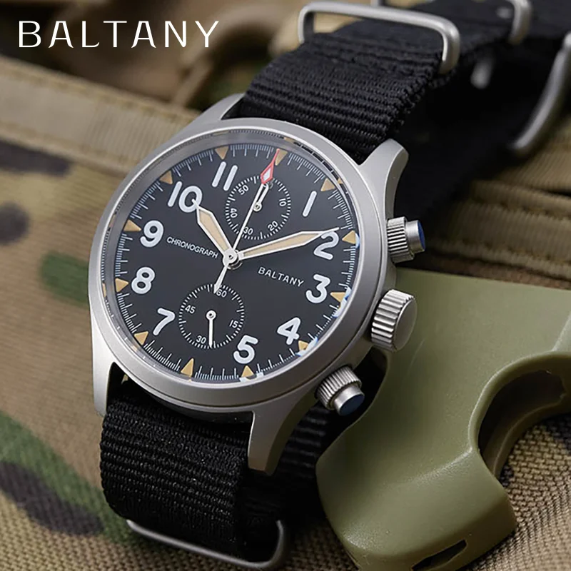 

Baltany Chronograph Military Watch 39mm VK61 Stainless Steel 10ATM Retro Luminous Sapphire Crystal Multifunction Quartz Watches