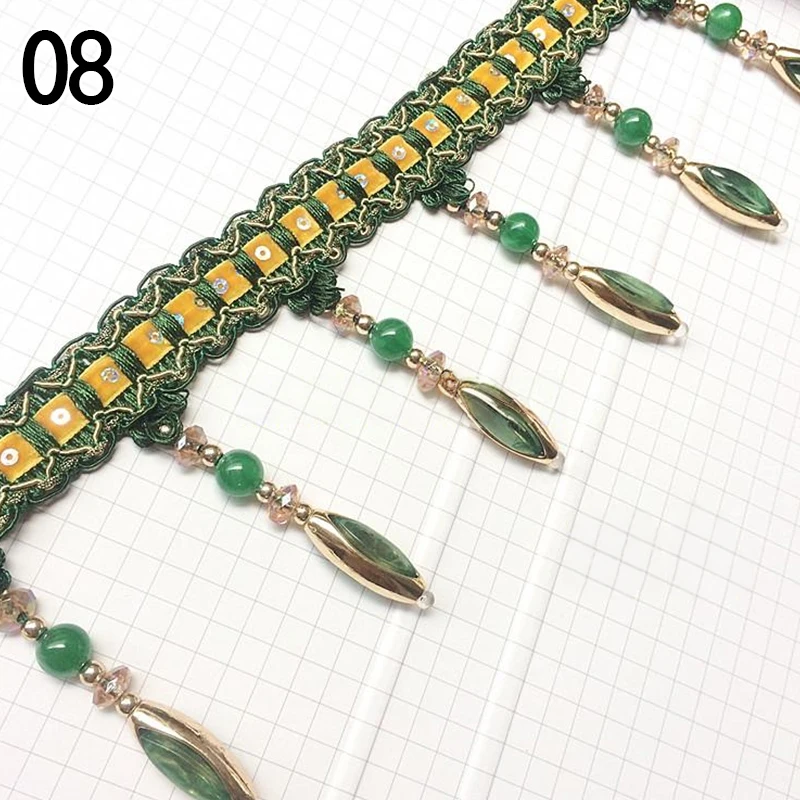 

12M Crystal Bead Pendant Tassel Lace Trim Edge Diy Upholstery Chandelier Tablecloth Lamp Lace Ribbon Curtain Sewing Accessory