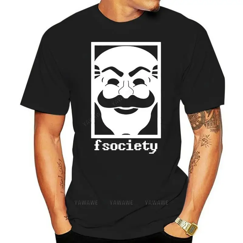 Mr Robot T Shirts Men Fashion Fsociety Mask Printed T shirt Summer Short Sleeve Cotton TV Show Robot Logo Men fashion Tops