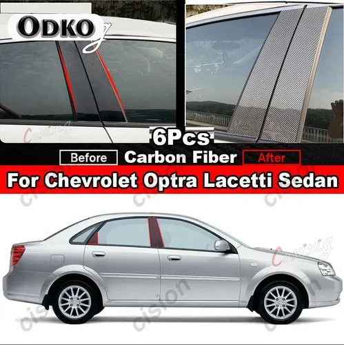 Imagen 2 del producto Pegatina embellecedora de fibra de carbono para puerta de coche, cubierta de poste de Pilar, Columna B C, 6 piezas, color negro, para Chevrolet Optra Lacetti Daewoo Nubira Viva