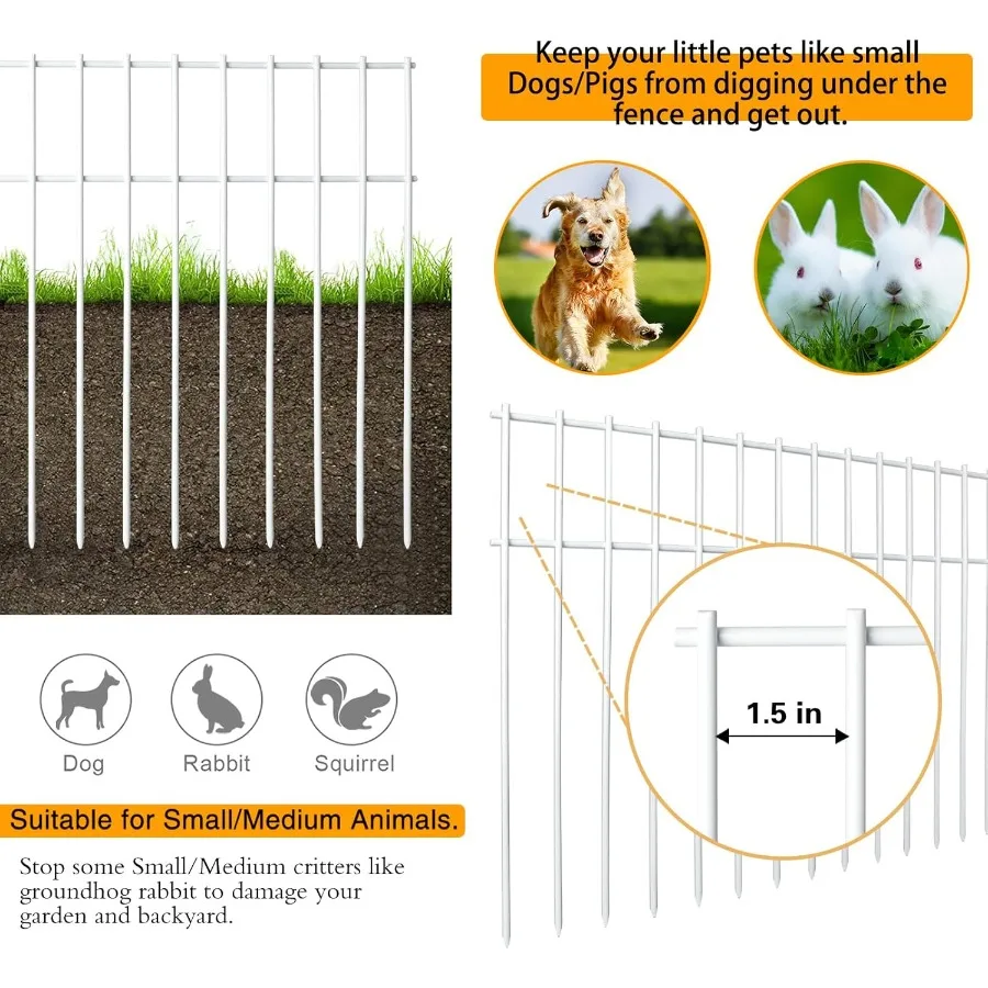 Adavin White Animal Barrier Fence 5 Pack 24 in L X15 in(H) No Dig Underground Decorative Garden Fencing Pet Dog Rabbits Fences