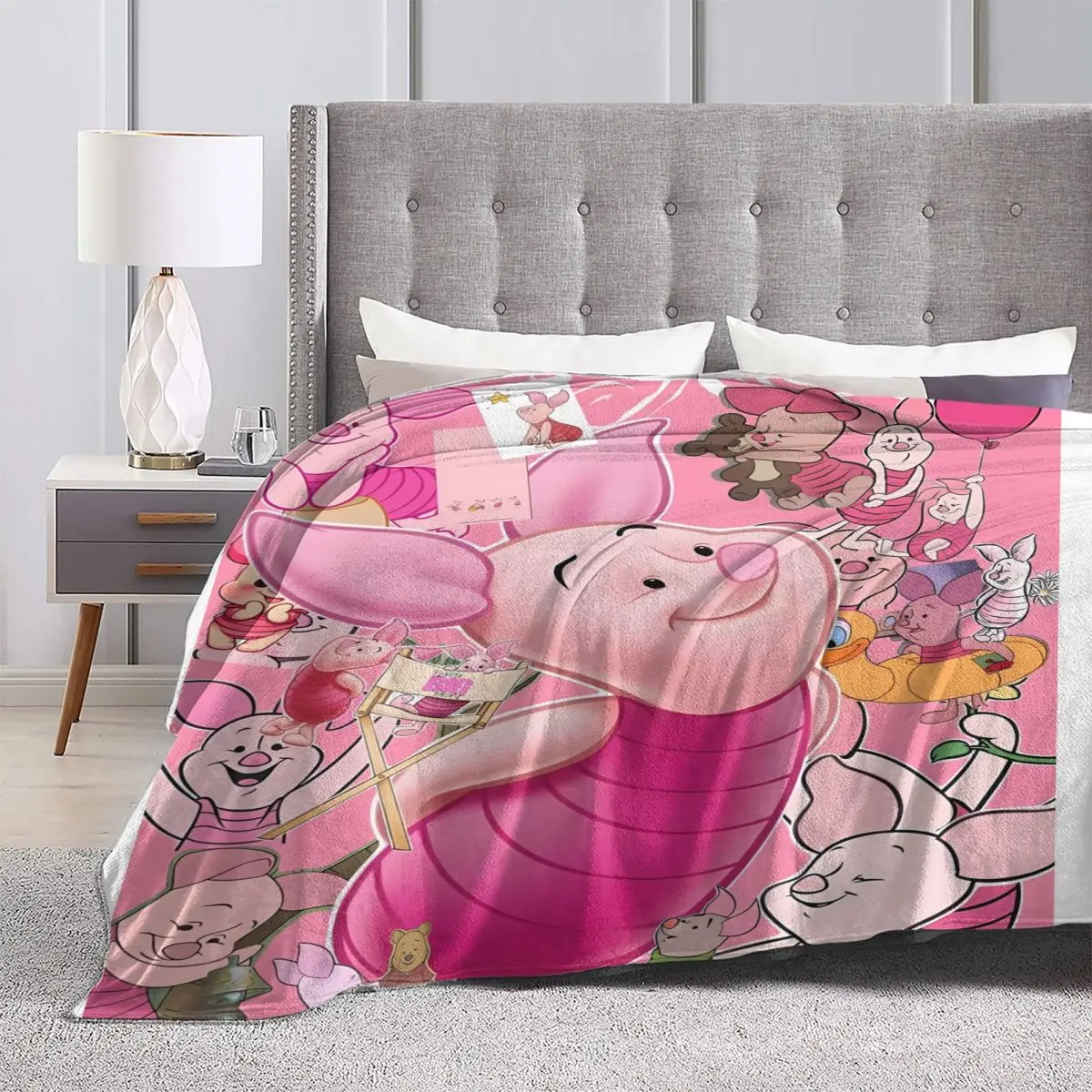 Winnie The Pooh Piglet Flannel Blanket Super Soft Blanket for Outdoor Travel Office Street Trend Bedspread Sofa Bed Cover