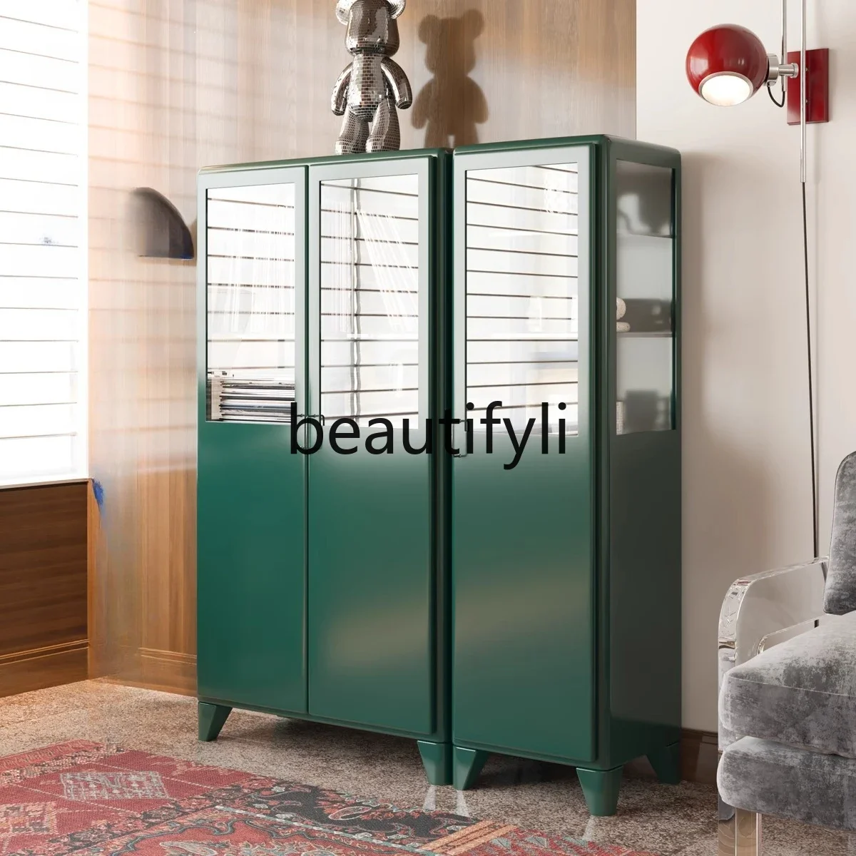 

smt1 Medieval paint bookcase, living room side cabinet, storage, solid wood display storage cabinet