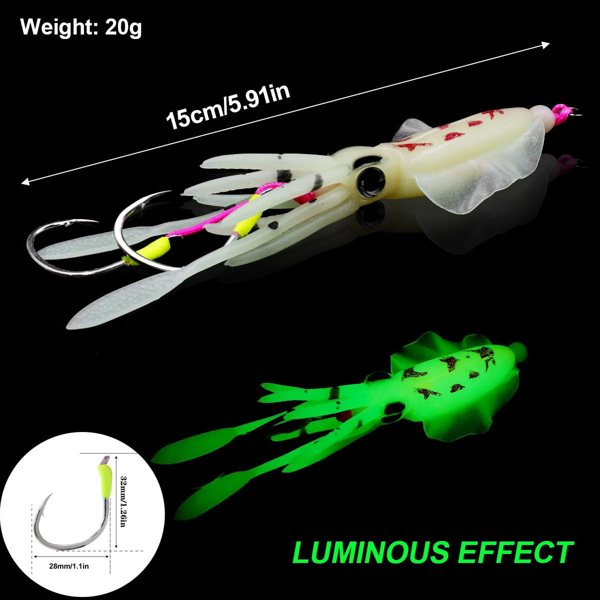 ZYZHE Soft Squid String Hook with Double Sea Fishing Hooks Saltwater Boat Fishing Fakebait Hooks Luminous String Hook Tackle