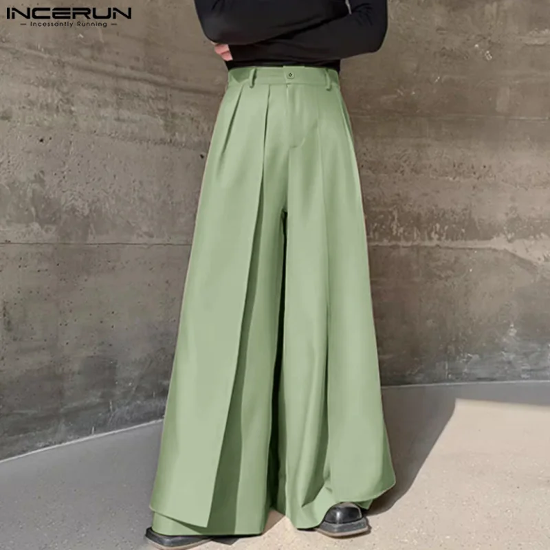 2024 Men Irregular Pants Solid Color Button Joggers Loose Wide Leg Trousers Men Streetwear Fashion Casual Skirts Pants INCERUN