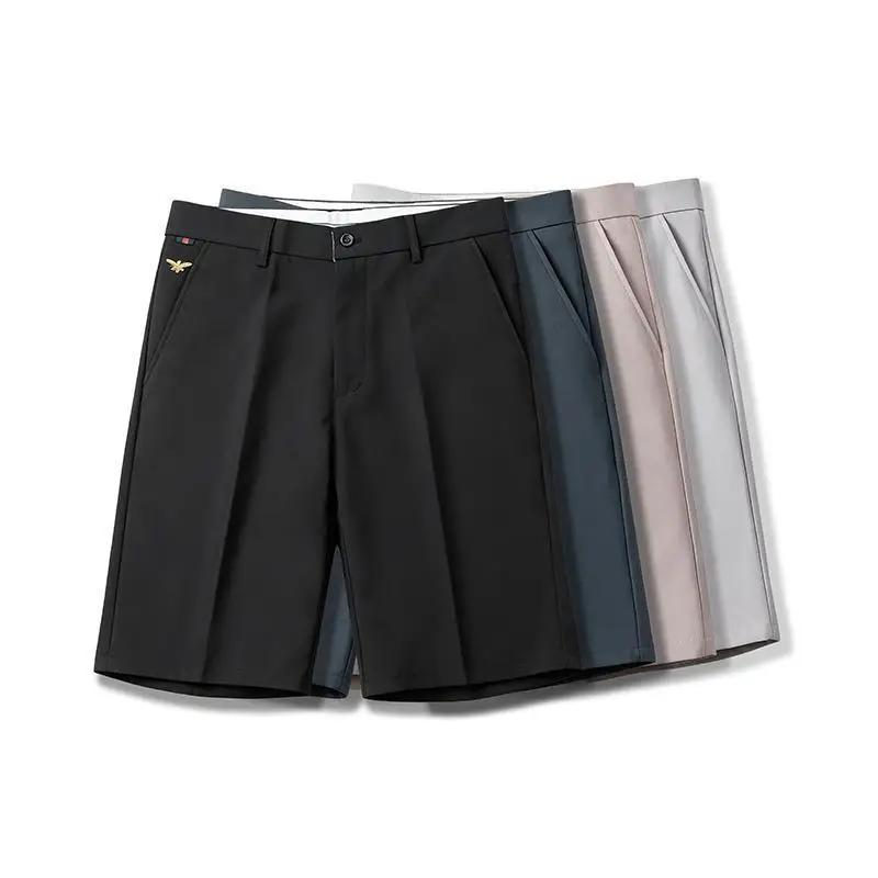 Men's Ice Silk Straight Leg Short Pants Summer Cool Breathable Four-Dimensional High Elastic Business West Pants Anti-Wrinkle