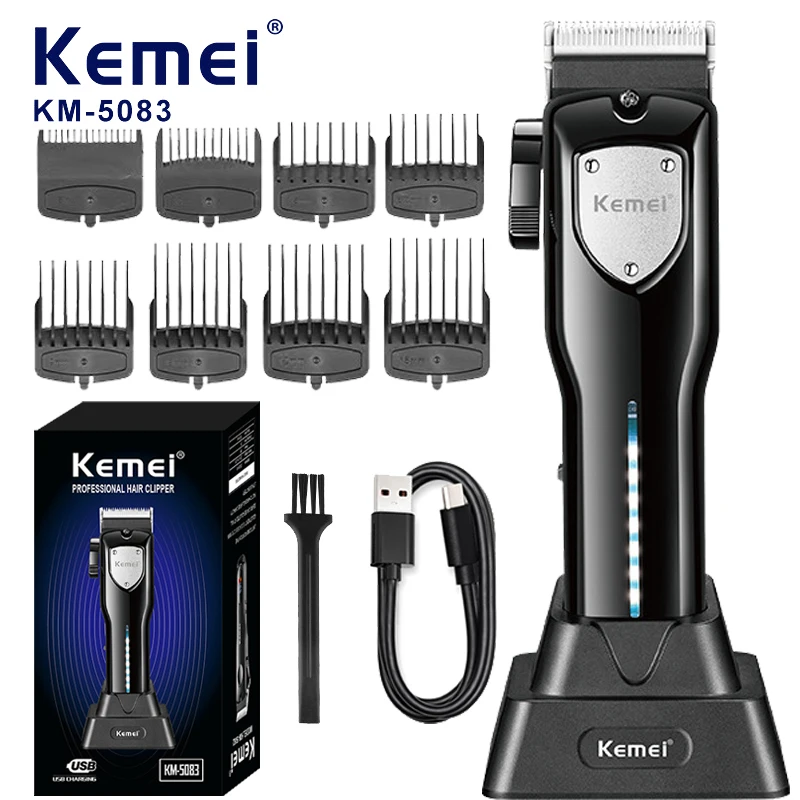 

Kemei Professional Hair Clippers for Men's Hair Cutting Kits Hair Beard Trimmer T Blade Barber Clippers with USB Rechargeable