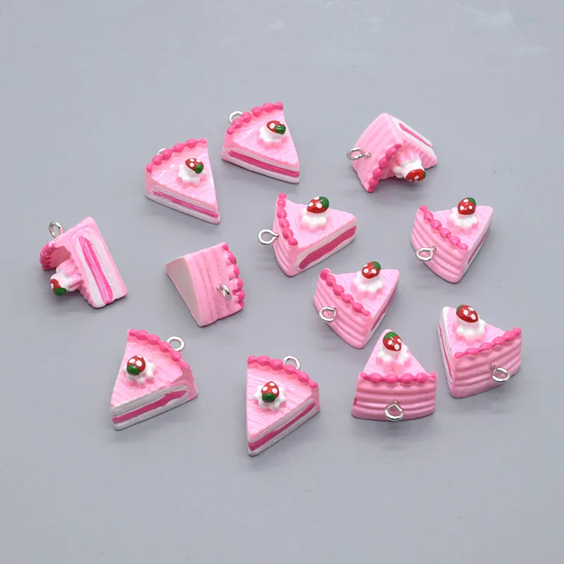 10pcs 3D Mini Strawberry Cake Resin Charms Simulated Triangle Cakes Pendant For Earring DIY Crafts Jewelry Make