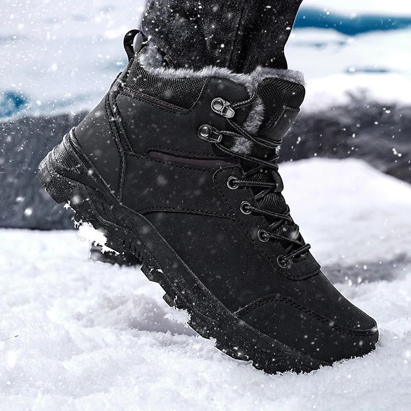 Männer hochwertige Schneeschuhe männliche Wander-Trekking stiefel Winter wasserdichte Plüschs chuhe schwarze Bergsteiger-Turnschuhe Größe 39-48