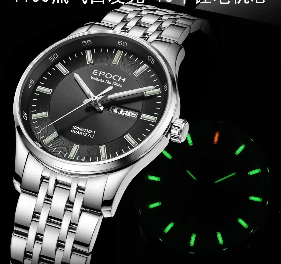 EPOCH Heren Quartz Horloge Lichtgevend 10 jaar Lithiumbatterij WR100M Saffier Datum Dag Militair Horloge 38 mm