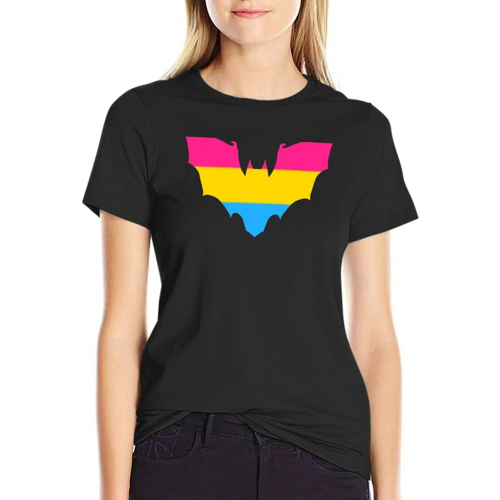 Pansexual Pride Bat T-Shirt vintage clothes oversized hippie clothes black t shirts for Women