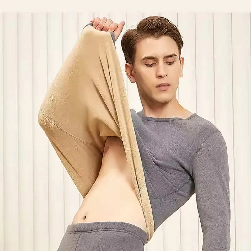 Large Size 8XL 7XL 130KG Mens Thermal Underwear Top Autumn Winter Leisure Solid Color Warm Slim Fit Daily T-shirt Cold Weather