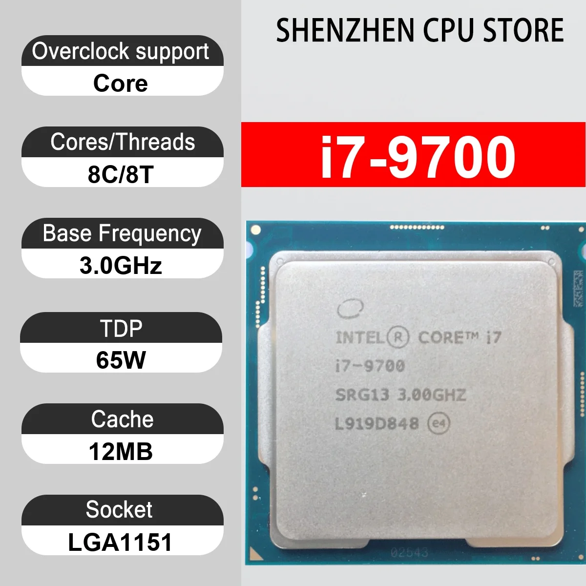 Intel Core i7-9700 8 Core 8 Thread 3.0GHz 65W 12MB Cache 14nm LGA1151 SRV6E DDR4 2666 MHz Coffee Lake Refresh UHD Graphics 630