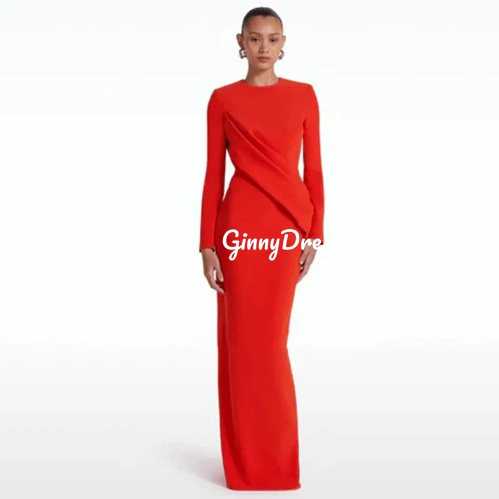 

Customized Evening Dresses Sheath Scoop Neckline Floor-Length Wedding Dress Ruffle Zipper Up Long Sleeves Formal Occasion Dresse