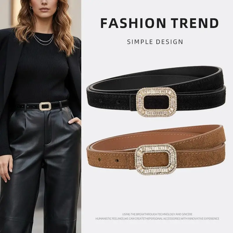 

Тонкий женский ремень в стиле Сяосянфэн с двухцветными стразами, универсальный, для юбок и костюмов, придающий элегантность.