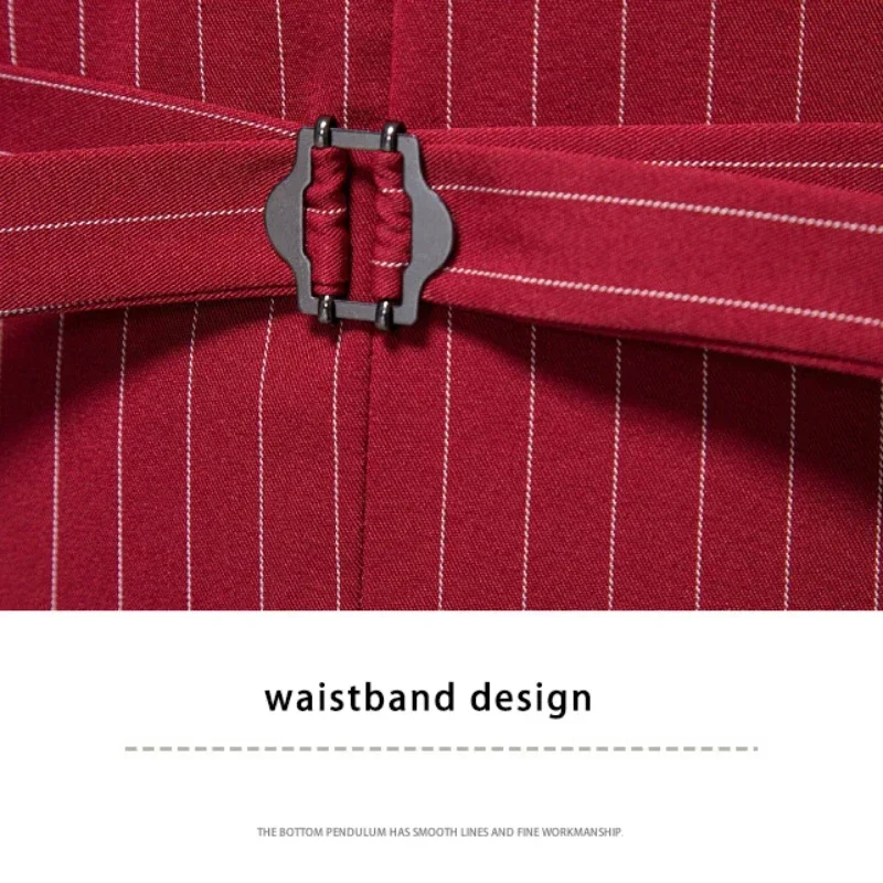 2026 New Red Striped Suit Vest For Men,Fashion Business Formal Wear Casual Khaki/Black Stripes Waistcoats