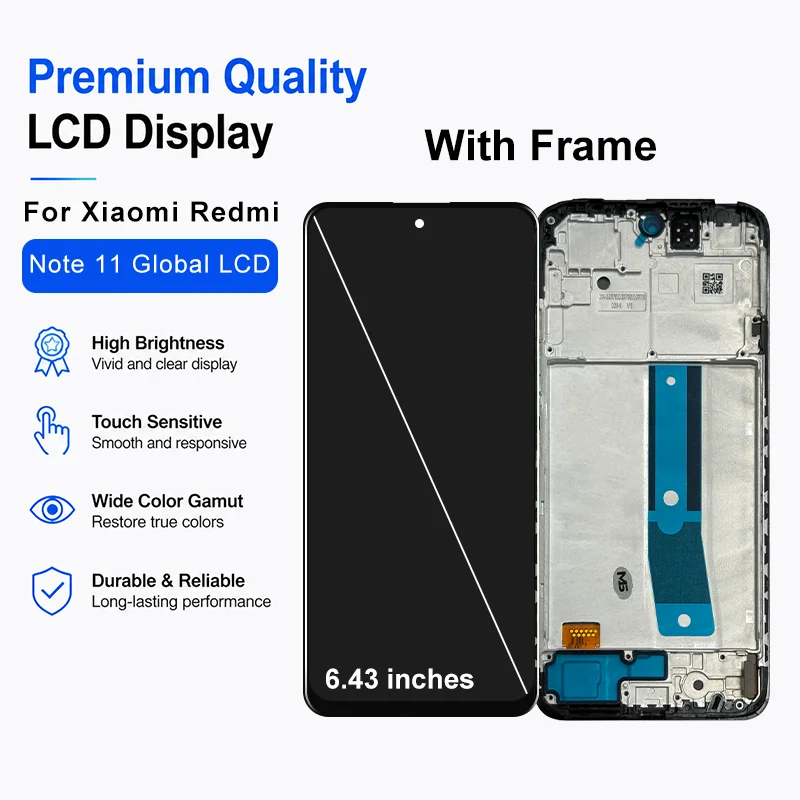 6.43'' OLED For Xiaomi Redmi Note 11 Global Screen Touch Panel Digitizer For Redmi Note 11 Global LCD Display Replacement Parts