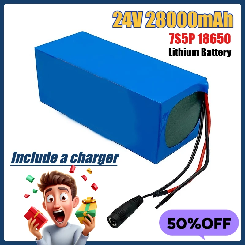 

7S5P 24V 28000mAh 18650 Lithium Battery Pack for Electric Bicycles and Mopeds,Include a charger