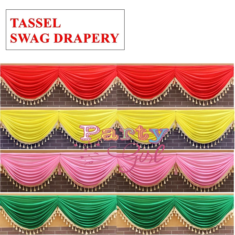 

Sold By Meter Tassel Ice Silk Drape Curtain Backdrop Top Swag For Stage Background Photo Booth Event Party Decoration