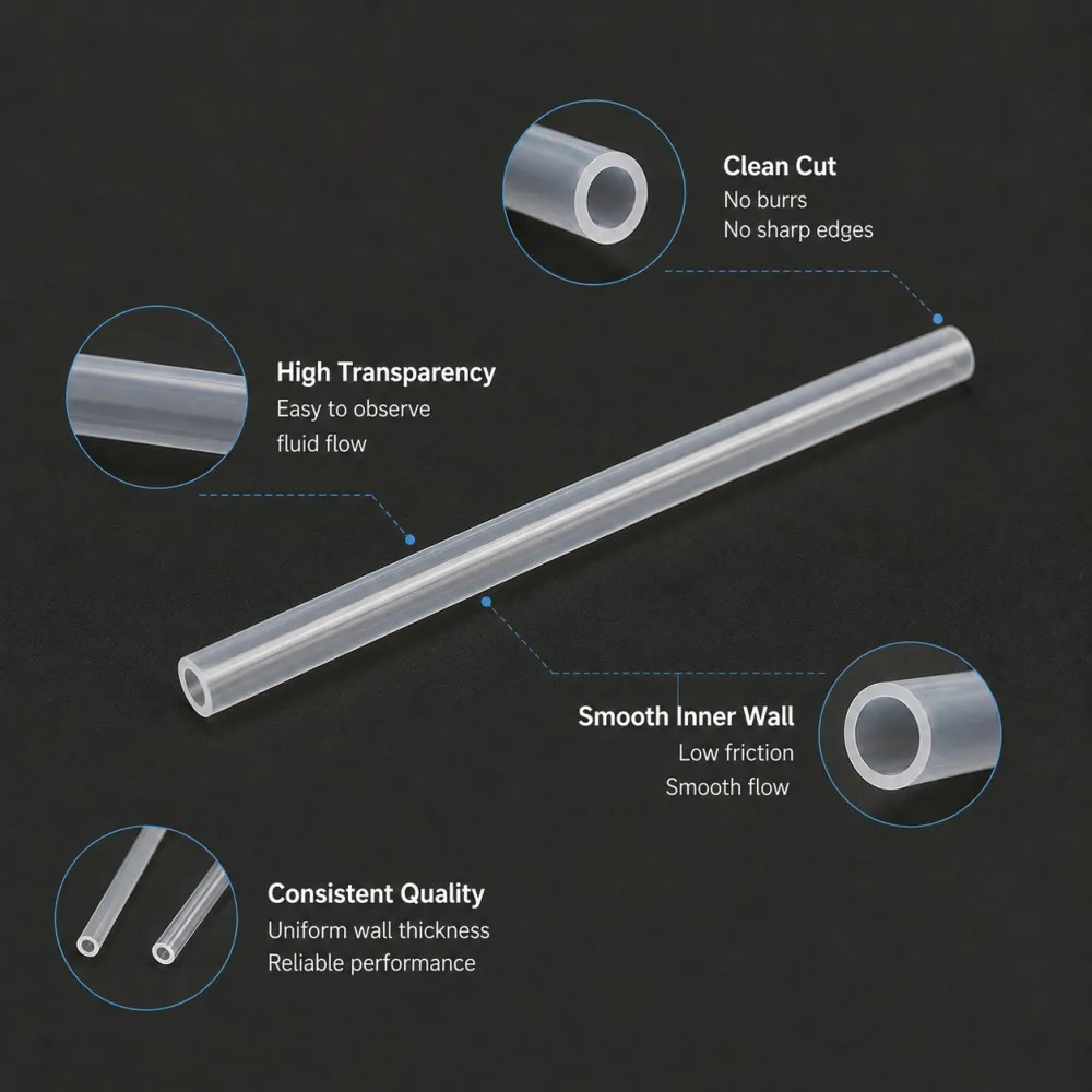 PTFE Tube Capillary Insulated Heat Protector Transmit HoseTransparent Rigid Pipe Temperature Corrosion Resistance ID0.8-4.35mm