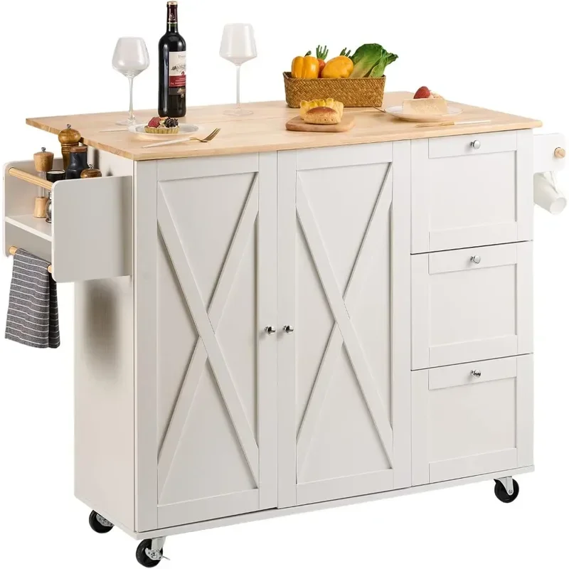 Kitchen Island Cart with Solid Wood Top, 45.3