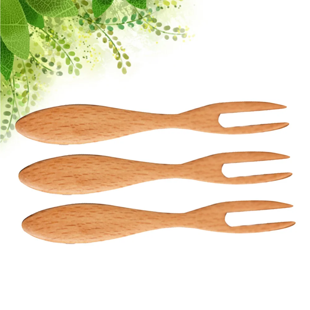 3Pcs Wooden Fruit Forks Beech Material Lightweight Multipurpose Dessert Picks Cake Forks for Party Snacks Salads - Image 6