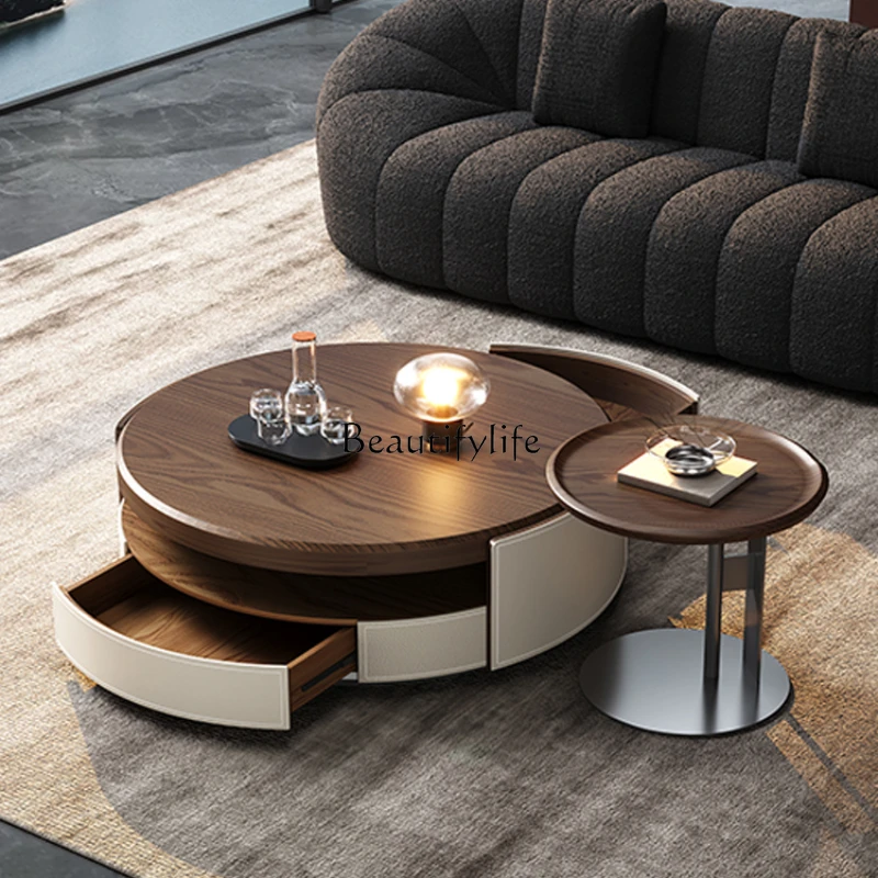 

Small Apartment Retro Style Light Luxury Coffee Table Living Room Home High-Grade round Combination