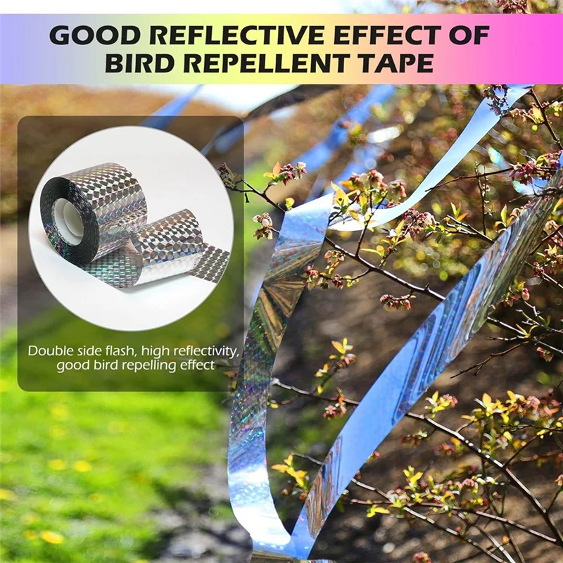 

AS98-Bird Repellent Tape (200M) Reflective Tape, Outdoor Bird Repellent, Double-Sided Flashing Bird Repellent Tape