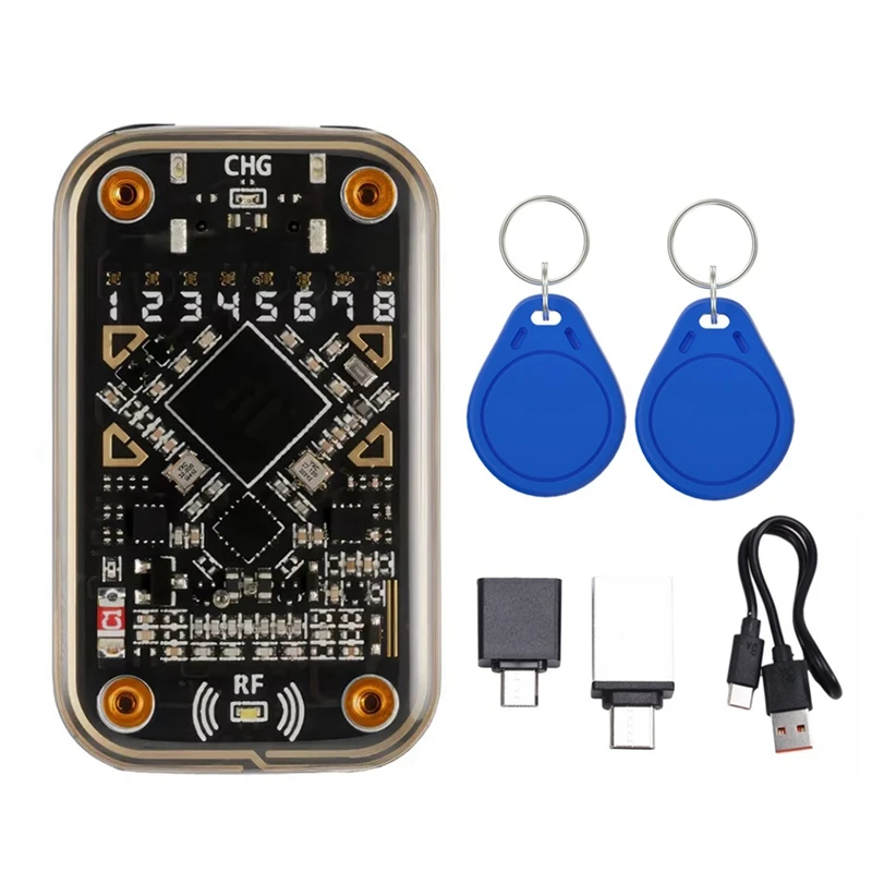 A73E-Chameleon Ultra RFID Smart Chip Reader+2Xcuid Keychain Contactless Smart Card Emulator 125Khz 13.56Mhz Badge Decode