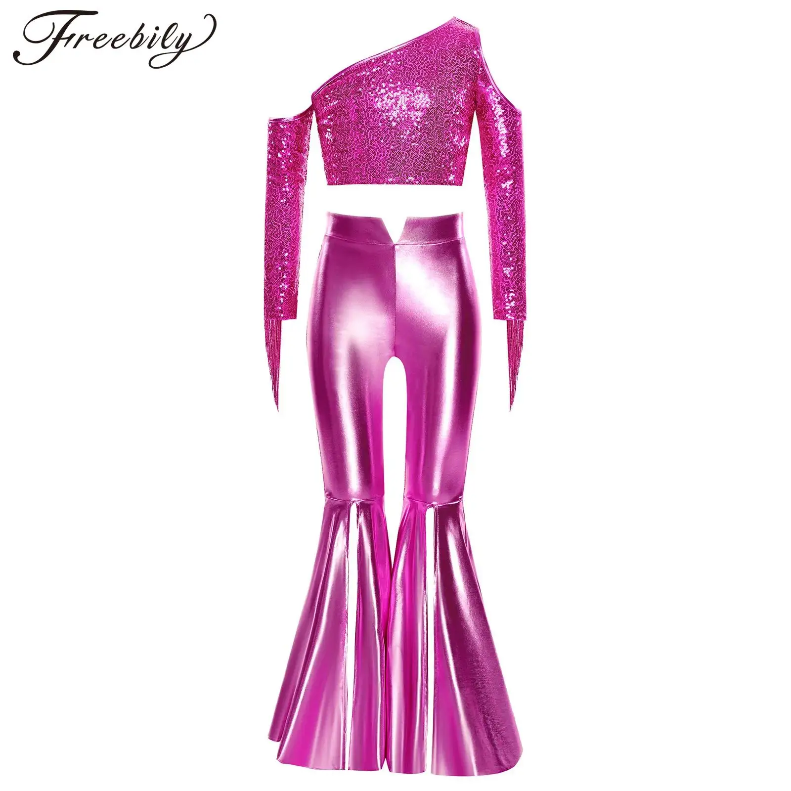 

Girls Jazz Dance Clothes Sets Children Shiny Sequins Outfits Kids Tassels Streetwear Performance Costume Disco Hippie Cosutme