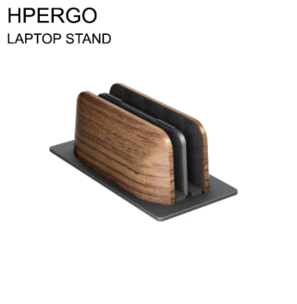 HPERGO Vertical Laptop Stand Dual Slot Walnut Wooden Laptop Holder Vertical for Desk Width Adjustable Dock