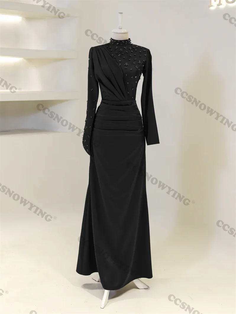 Beaded Brand new  High Neck  Long Sleeve  Formal Occasion Dresses Arabic Dubai Kaftan Evening Dress