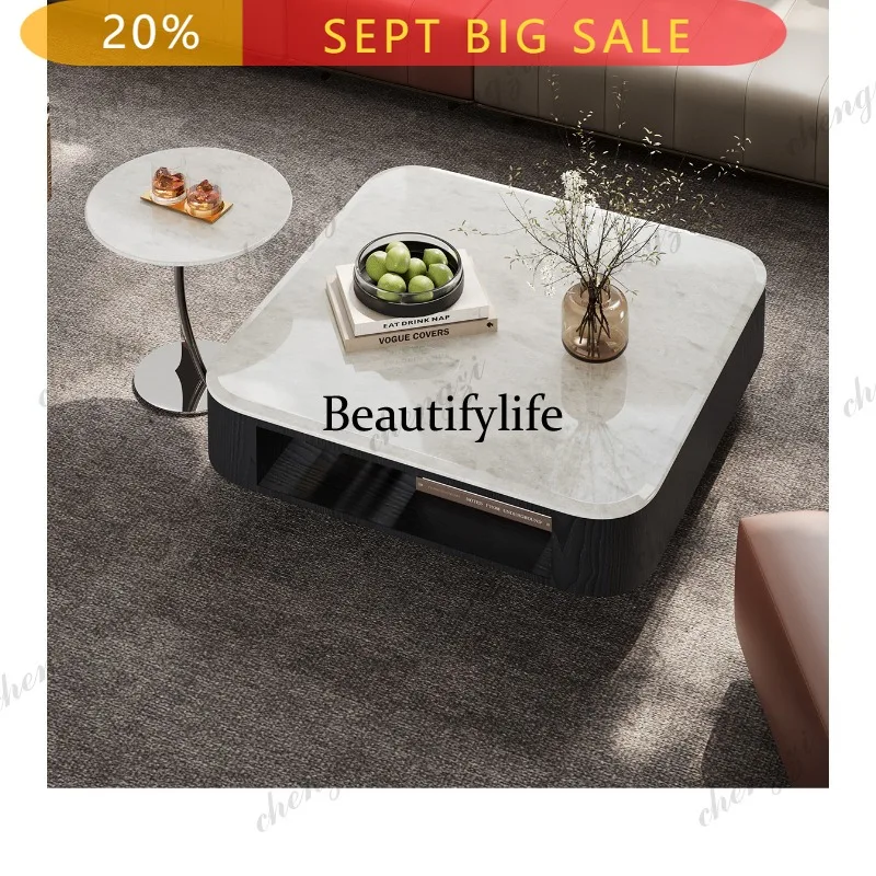 B178 Italian light luxury square open storage luxury stone coffee table living room designer coffee table combination