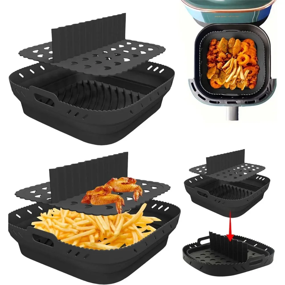 8.5 Inch Air Fryer Silicone Basket Plate Reusable Square Foldable Food-Safe Air Fryer Accesoires Cooking Tool Baking Molds Party