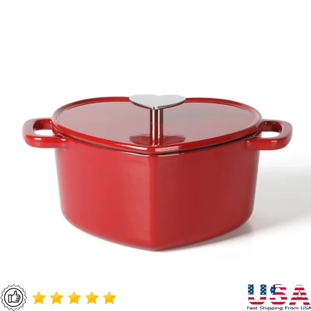 

Heart Shaped Dutch Oven 2qt Cast Iron Enamel Coated Oven Safe Compatible Gas Electric Induction Cooking 12in Diameter