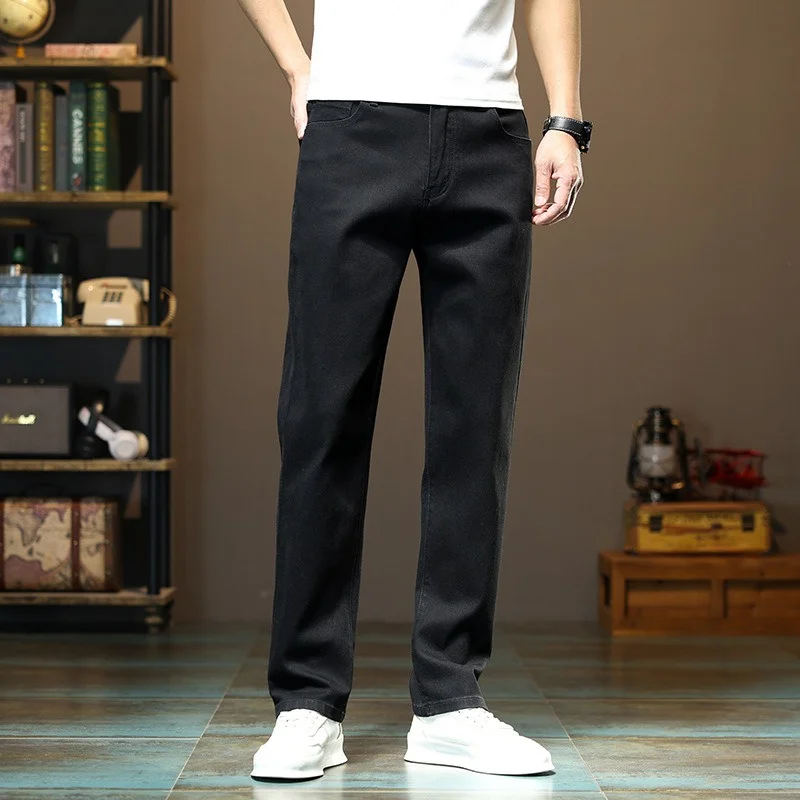 Extra Long Men Black Jeans 110-115CM for Tall Guys Elastic Slim Fit Spring Autumn Stretched Thick Pencil Pants Denim Trousers