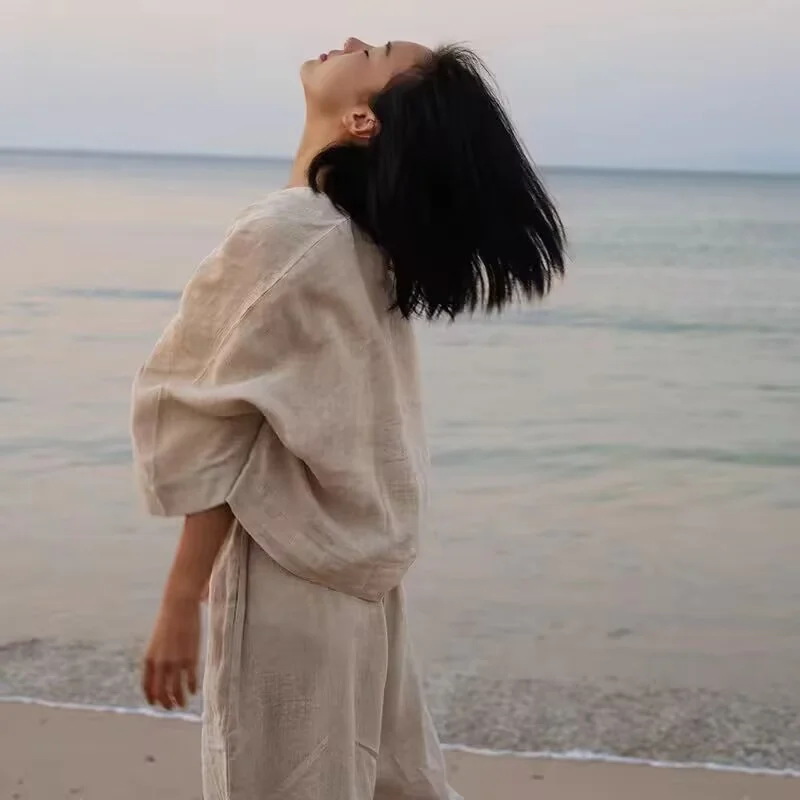 Corpo Dialogo Yoga Roupas Calças Casuais Linho Solto Confortável Chinês Zen Meditação Roupas Primavera Outono Conjunto Feminino Fas...