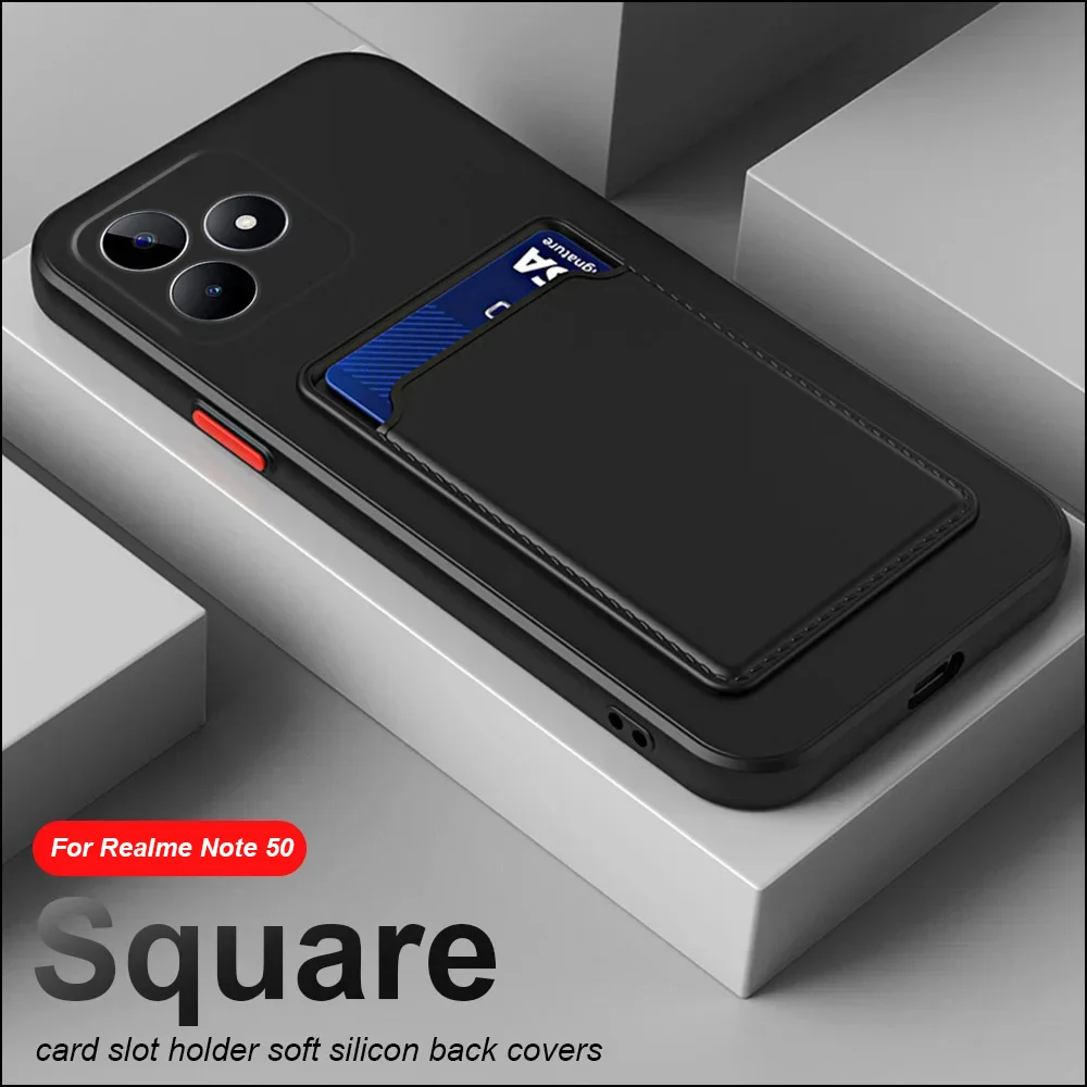 Card Slot Holder Square Silicone Phone Cover For Realme Note 50 Case Realmi Note 50 Note50 Realmenote50 Shockproof Shell Fundas