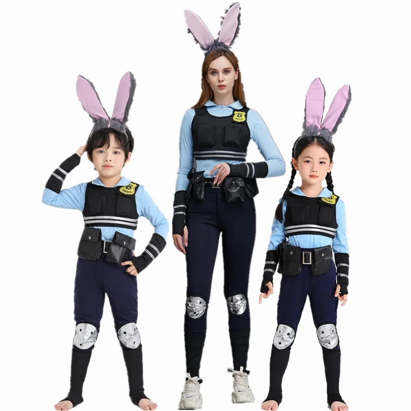 

Хэллоуин для взрослых и детей сумасшедшее животное Ci Judy костюм кролика мультфильм косплей Judy полицейский orm женский этнический сценический костюм...