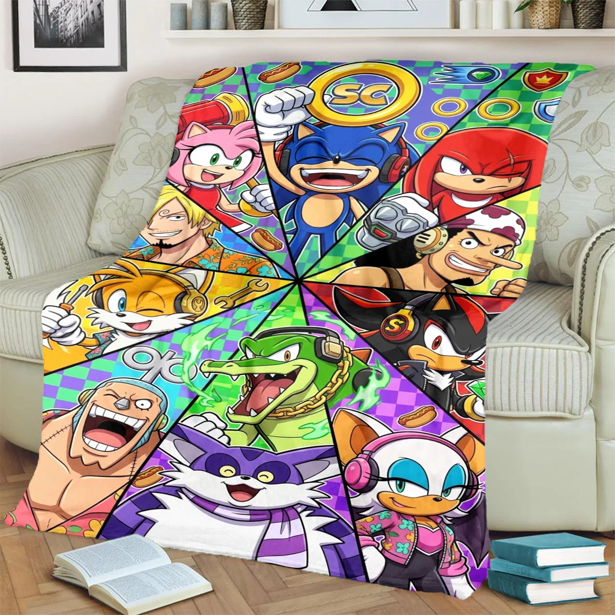 Sonic the Hedgehog Warm  Comfortable Flannel Blanket  Print for Picnics, Travel, Chairs, Beds, Sofas, Bedrooms-kwq184