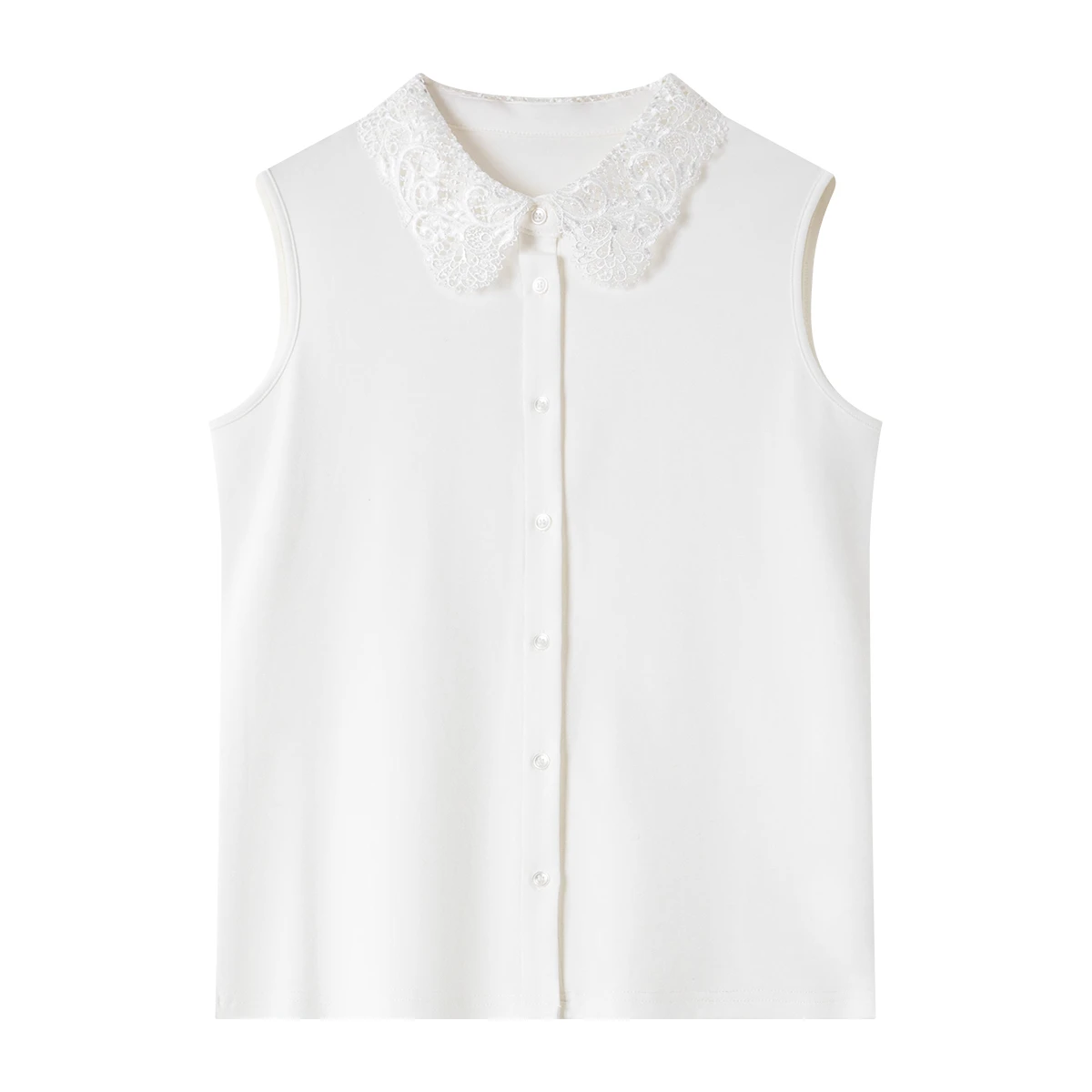 VIMLY White Casual Sleeveless Shirt Women 2026 Autumn New Lace Lapel Commuter Office Lady Blouses Elegant Fashion Tops A3569