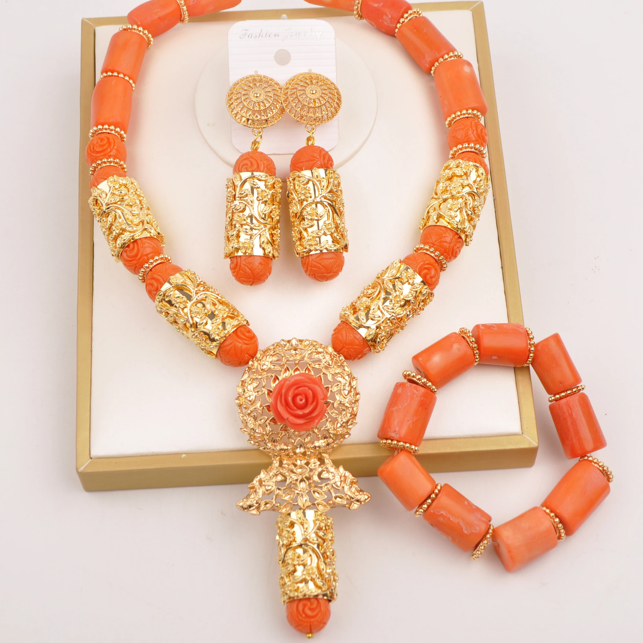 

Fashion African Jewelry Set Orange Coral Beads Bridal Jewelry Sets