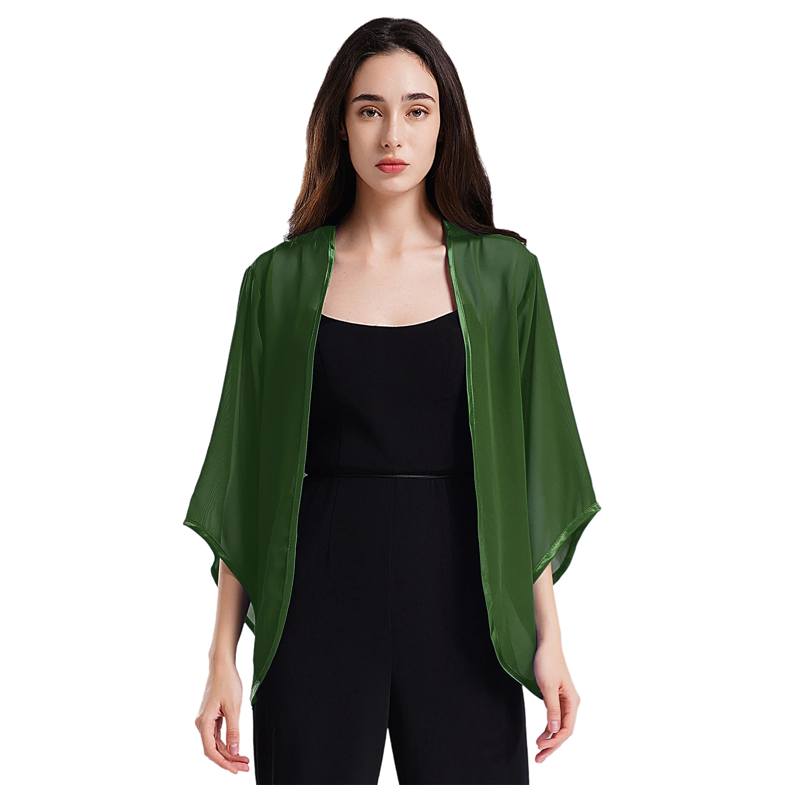 Cardigan in Chiffon trasparente scialle per donna coreano elegante Casual allentato manica 3/4 aperto davanti Shrug avvolge covers-ups Beachwear Shirt