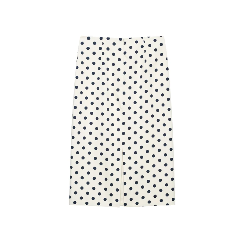 KEYANKETIAN 2026 Vintage Polka Dot Midi Skirt Women High Waist Back Slit Straight Cut Fabric Casual Office & Pencil Skirt